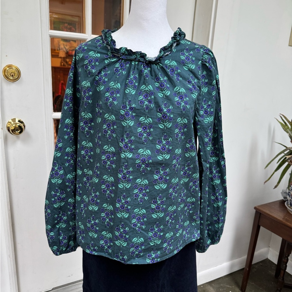 J. Crew Teal Floral Blouse, EUC